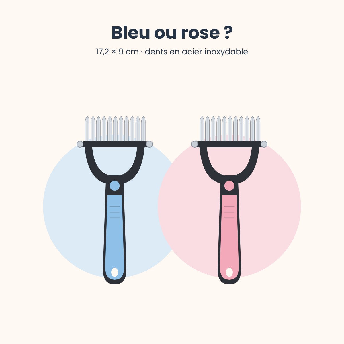 La brosse démêlante en bleu et en rose, 17,2 × 9 cm