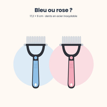 La brosse démêlante en bleu et en rose, 17,2 × 9 cm